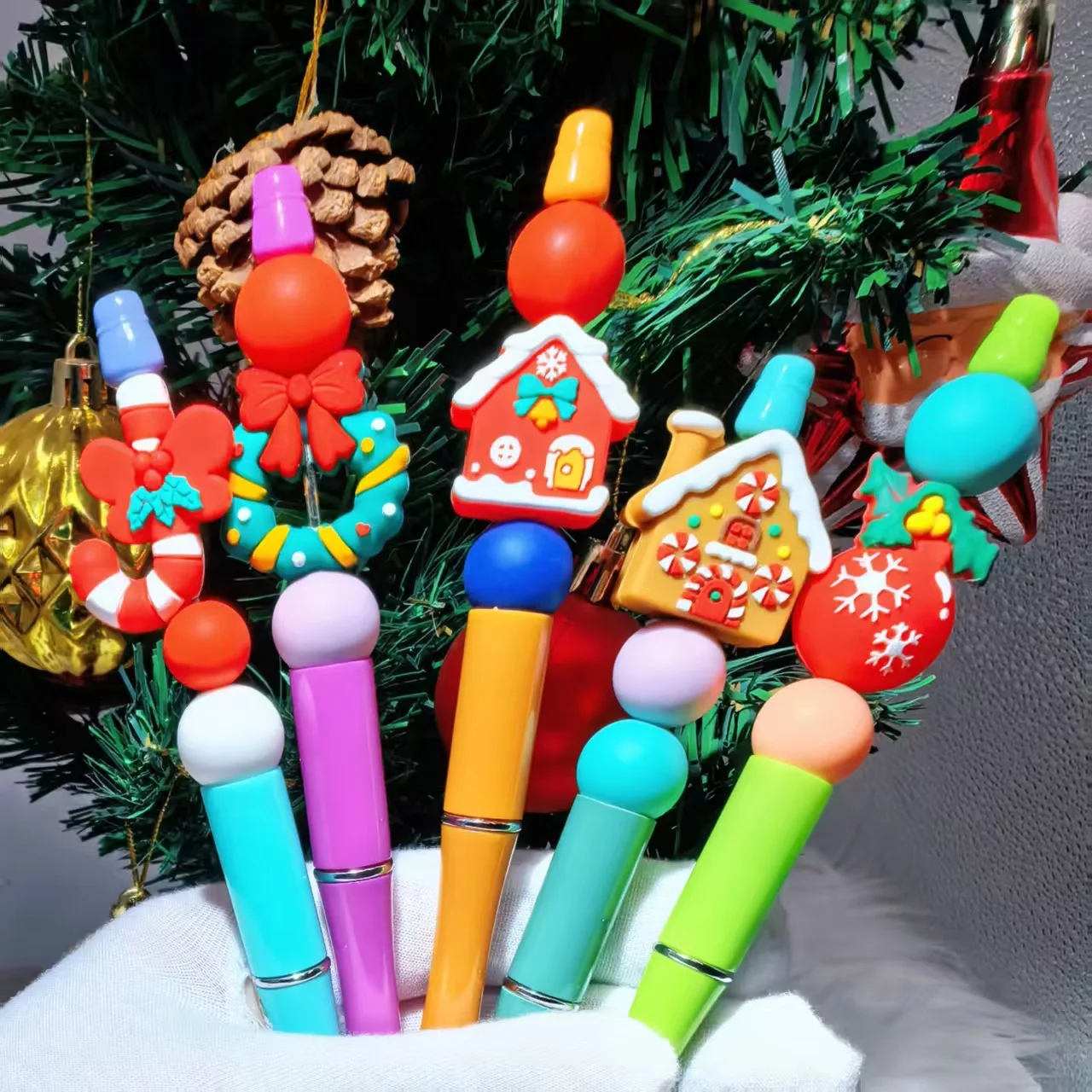 10pcs 3D Christmas Silicone Focal Beads BPA Free Baby Beads DIY Pen Making Keychain Jewelry Accessories