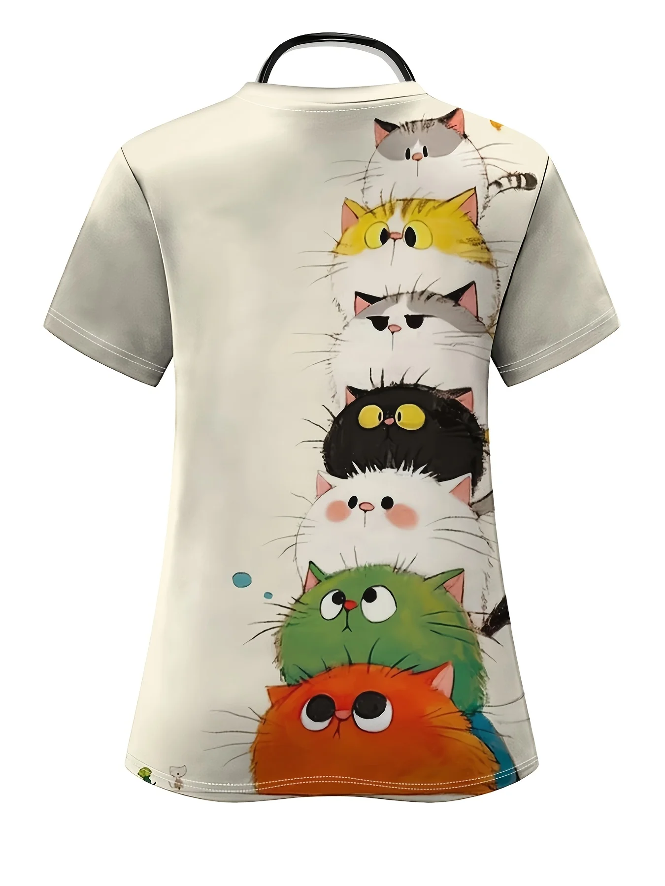 Verão brincalhão dos desenhos animados gato gráfico t camisas 3d impressão com decote em v esfrega topo-luz bege manga curta uniforme de enfermeira com bolsos