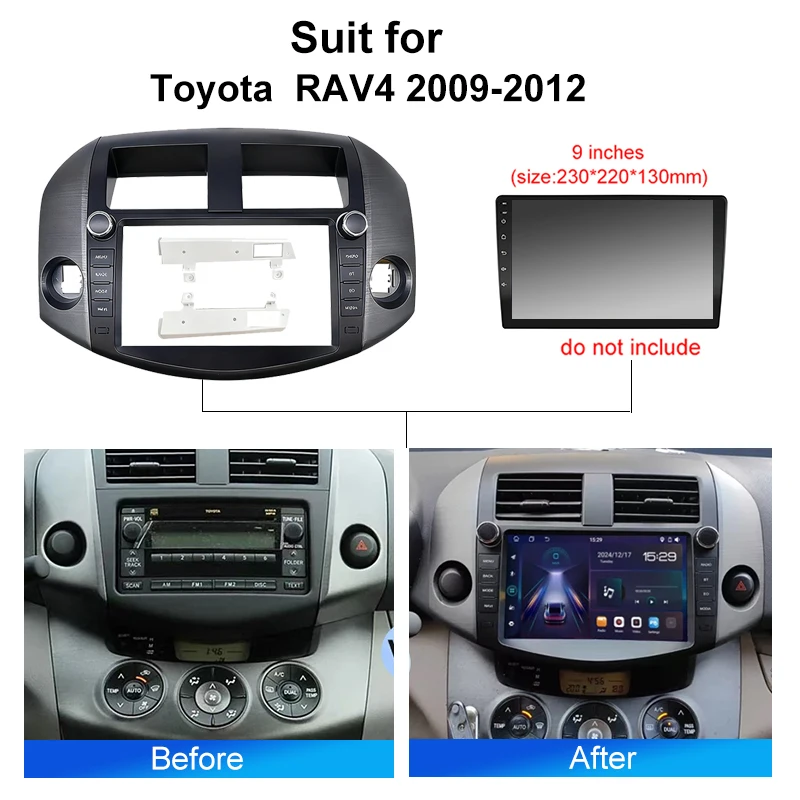 Android Car Radio Installation Fascia Frame For Toyota RAV4 2009-2012 2din stereo Panel Dash Mount Kit wire harness cable