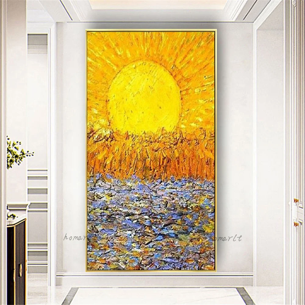 

Nordic Interior Wall Art Pictures Sunrise Natural Scenery 100% Handmade Canvas Oil Painting Decor Living Room Hotel Office Trim