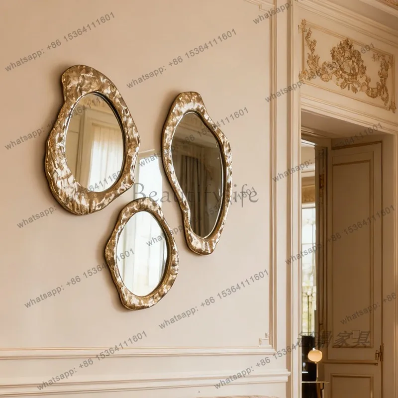 YJ French Retro Mid‑century Wall Mounted Bathroom Mirror Art Decor Mirror For Washroom Side Wall Entryway Living Room Home Decor