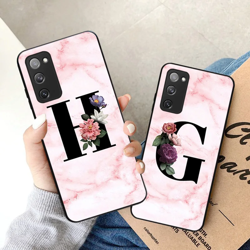 

Alphabet Letter Flower Name English Initial V-L Phone Case for Samsung Note 20 Ultra 10 9 8 Galaxy S20 FE S21 S22 S10 Plus Cover