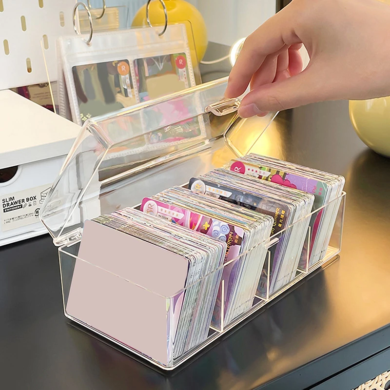 

Kpop Photocard Storage Box Transparent Photo Card Organizer Compartment Flip Box Card Case Protector Container