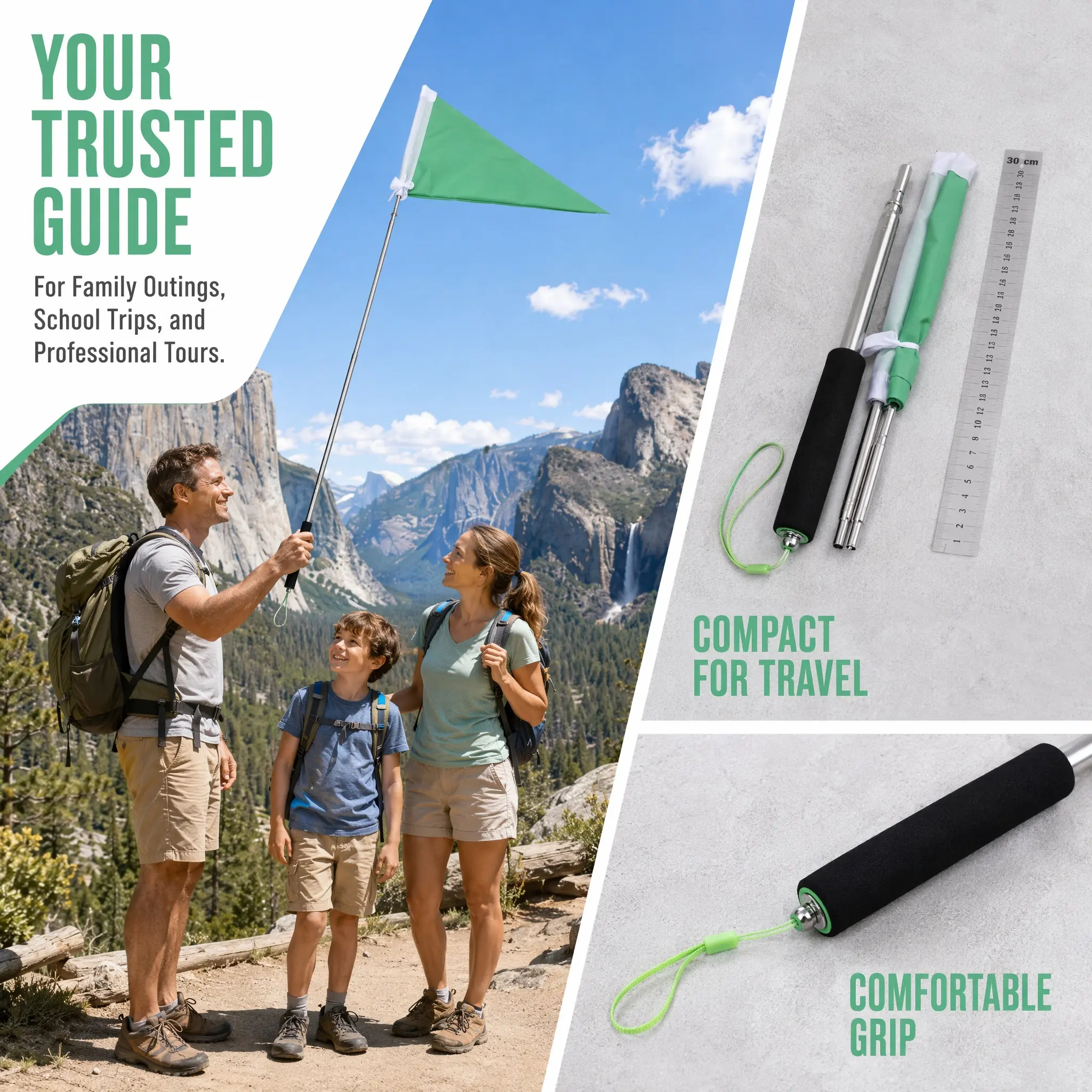 Tour Guide Flag with Telescopic Pole Bright Reusable Foldable Lightweight for Outdoor Travel Groups
