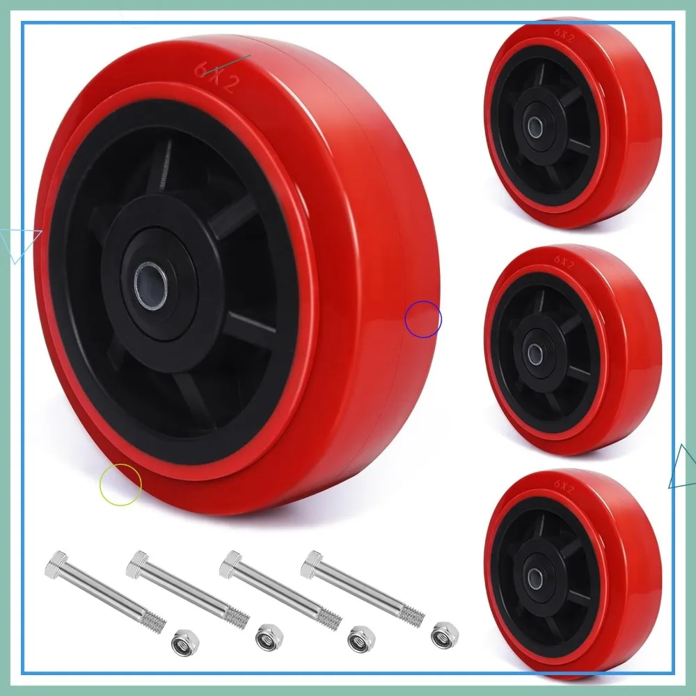 

6" Polyurethane Caster Wheels Set of 4 - Heavy Duty 4800 lbs Capacity, Double Roller Bearing for Industrial Trolleys