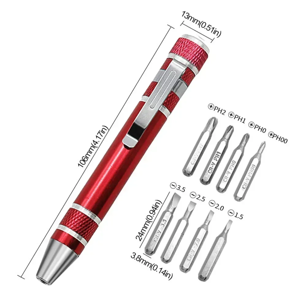 8-In-1 Pocket Screwdriver Pen Kit Flat Cross Head Precision Screwdriver Hand Repair Screwdriver Precision Disassembly Pen