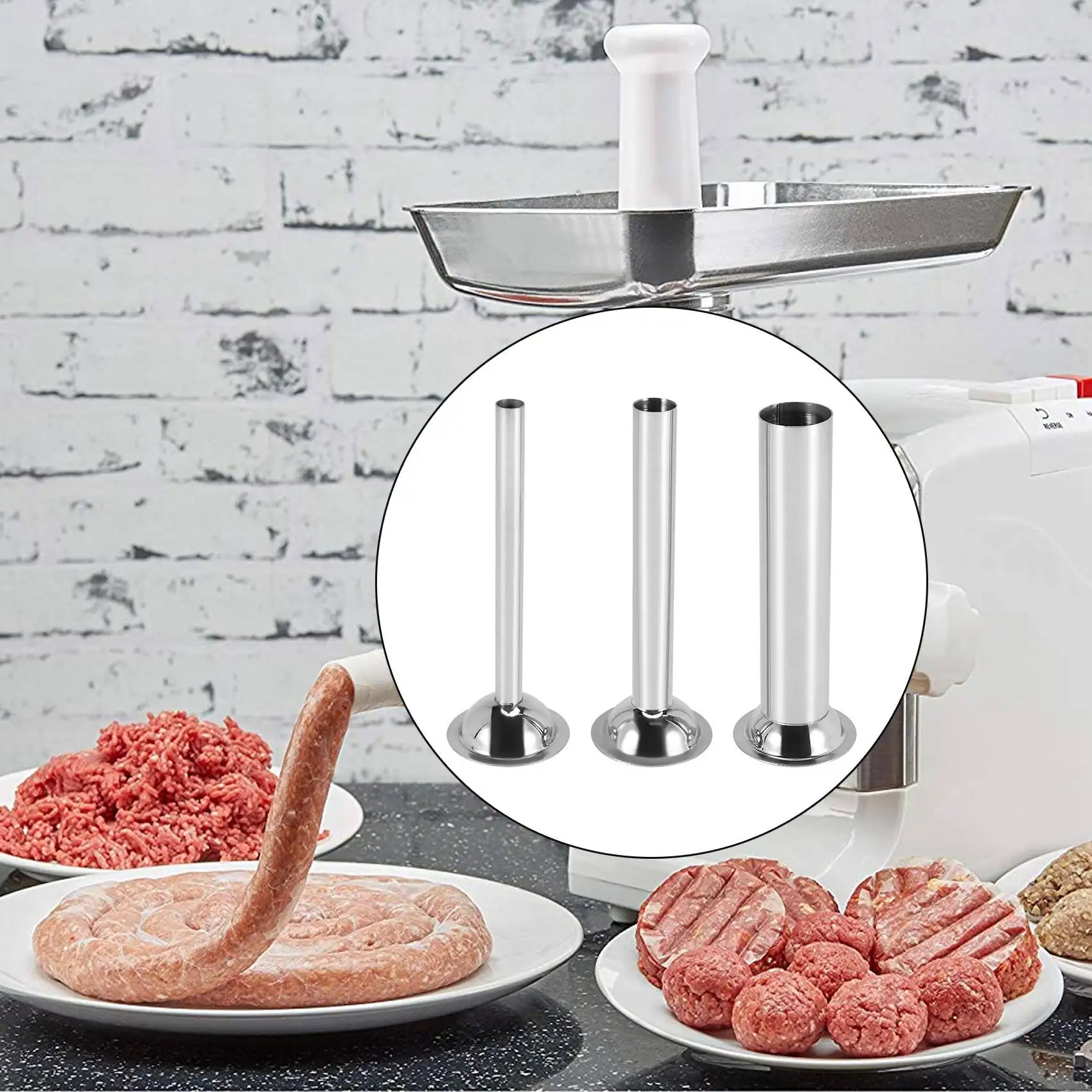 N89R 3 ชิ้นสแตนเลสไส้กรอก Stuffer บรรจุหลอดช่องทางหัวฉีดอะไหล่หลอดฟิลเลอร์, เส้นผ่านศูนย์กลางฐาน: 58 มิลลิเมตร