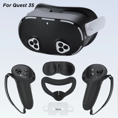 Juego de fundas de silicona para Oculus/Meta Quest 3S VR, controlador de auriculares, cubierta protectora, tapa de lente, funda facial, accesorios para máscara de ojos