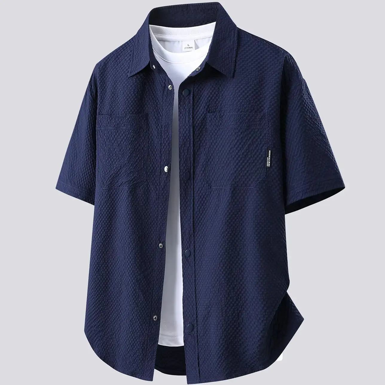 Men's Army Green Bubble Gauze Short Sleeve Shirt Quick Dry Wrinkle Resistant Casual Shirt Oversized Blouse for Holiday & Beach