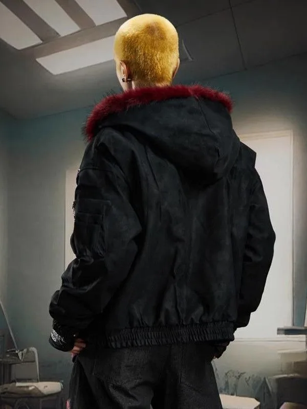 Red Raccoon Fur Lined Hood Bomber Jacket Men Faux Suede PU Leather Padded Coat Vintage Punk Oversized Warm Winter Outerwear