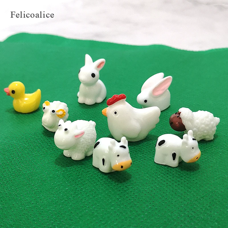 10 pièces 3D Mini mignon canard mouton/chèvre animaux Miniature Figurine ornements pour la décoration de jardin à la maison