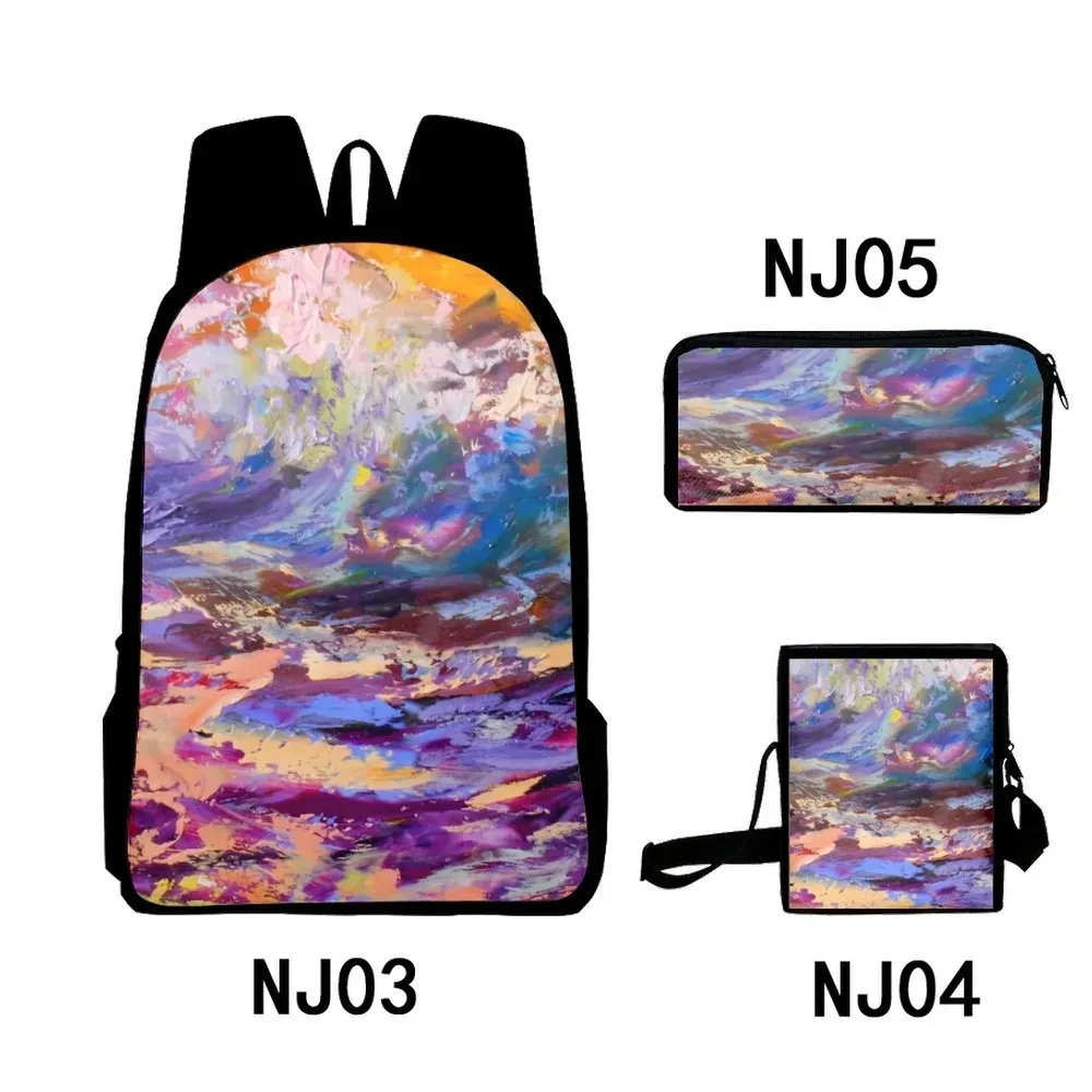 Harajuku 3d graphite printing backpack,3pcs/set,with oil painting,for school,laptop,backpack,shoulder bag,case