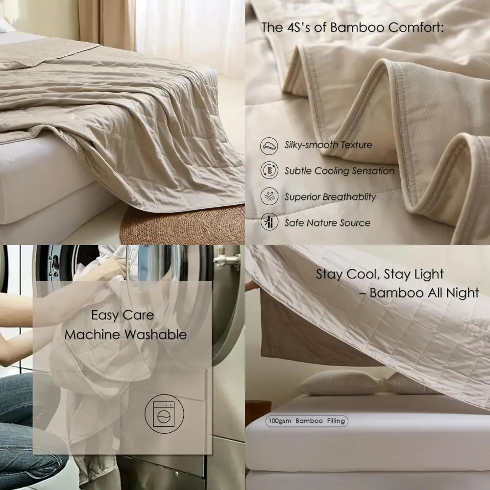 

Summer Lightweight Bamboo Viscose Quilt with Natural Breathability and Machine Washable Features - Sand