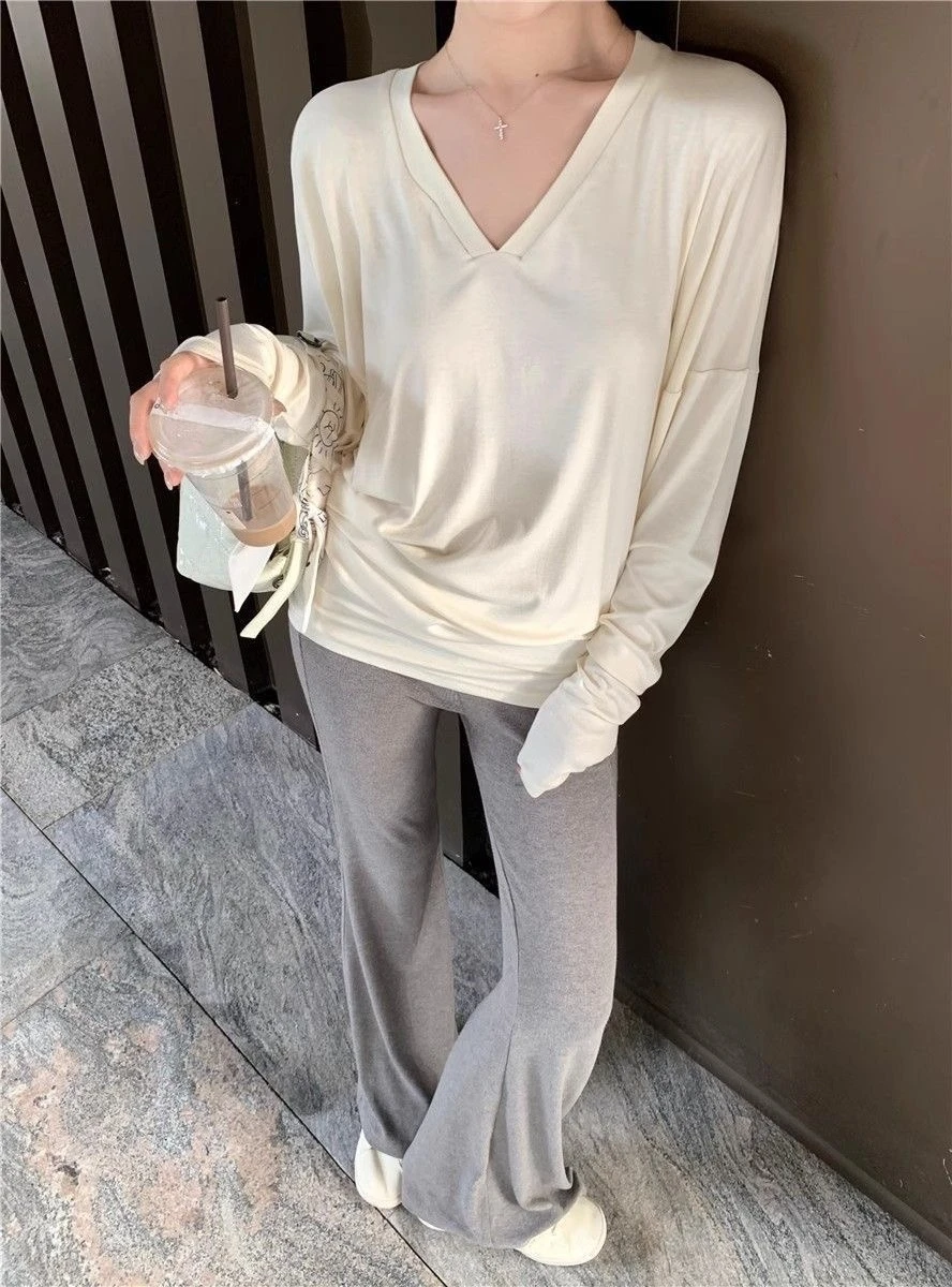 Oversized Grunge Solid Casual T-Shirt Pleated Vintage Simple Off Shoulder Tees Y2k Streetwear Tshirts Korean Y2k Tops Subculture image 3