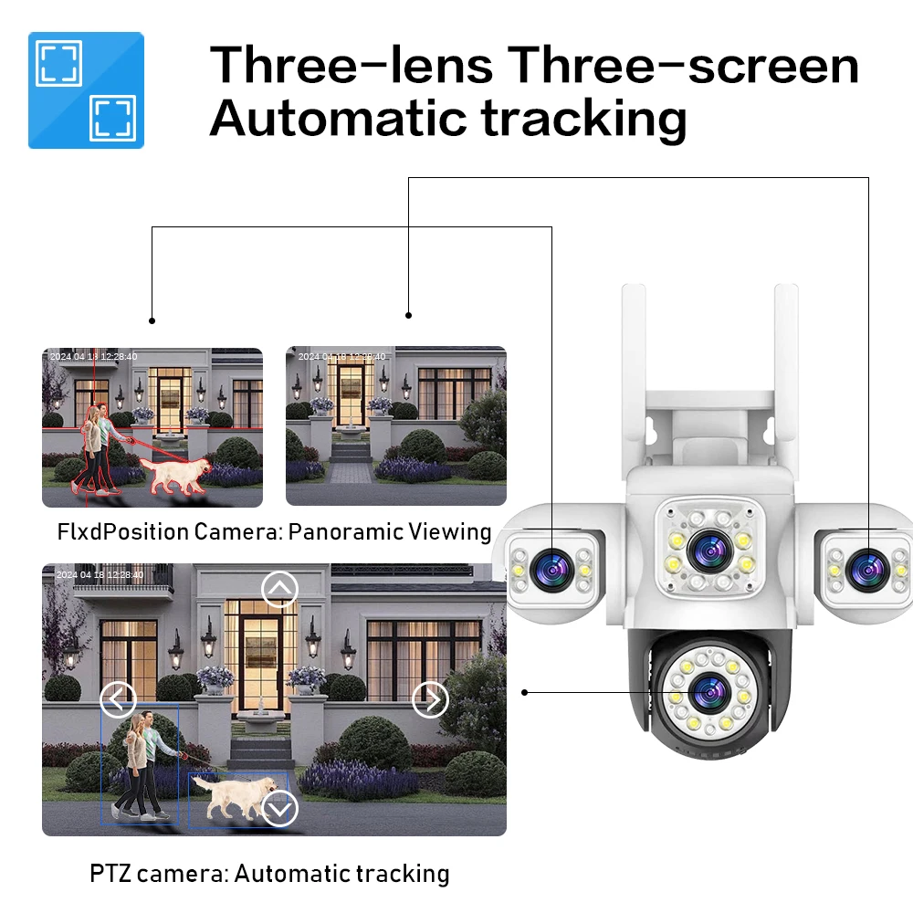 LLSEE yoosee 3 obiektywy i 3 ekrany WIFI bezprzewodowa kamera bezpieczeństwa telewizji przemysłowej 4K 12MP zewnętrzna wodoodporna sieć