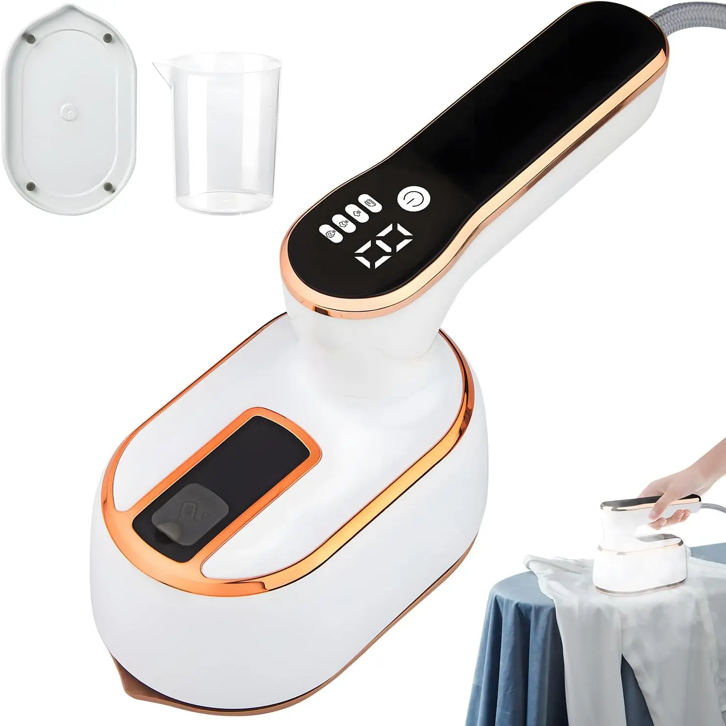 Plancha de vapor Saker Plus, vaporizador de ropa de 3 niveles, plancha de viaje profesional 2 en 1 para lana, seda, prendas de punto (blanco)