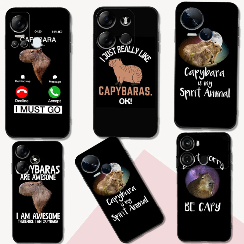 Black tpu Case For itel A60 P40 VISION 5 A18 S18 INFINIX SMART 7 PLUS 7HD HOT 30 30I PLAY NOTE capybara rodent animal