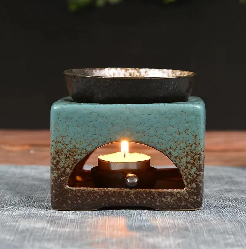 3 in 1 Tea Stove Retro Oil Incense Burner Ceramic Essential Aromatherapy Lamps Aroma Stove Home Living Room Indoor Candle Holder