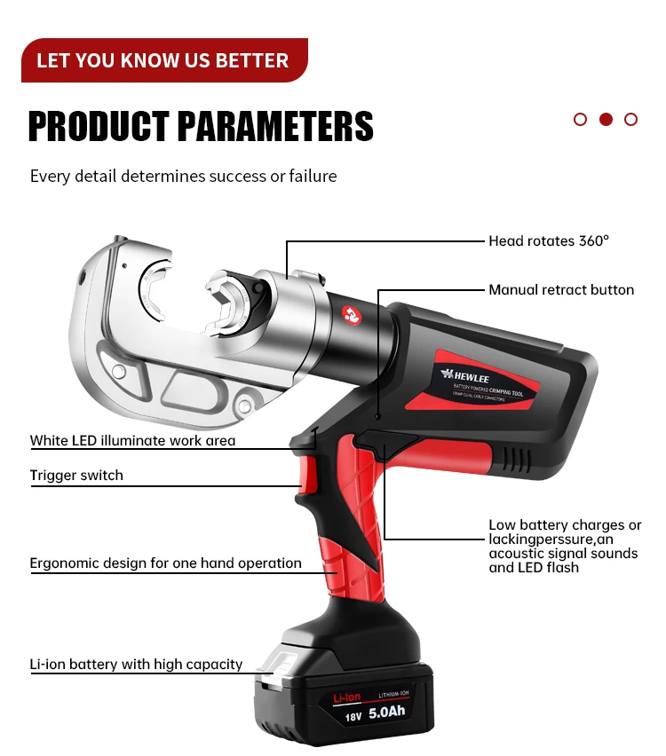 Hydraulic battery cable lug crimping tool cordless battery cable crimping tools electrical battery powered crimping tool