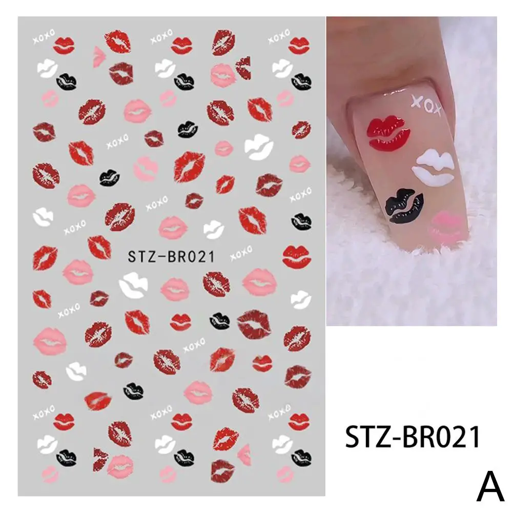 Kiss Sexy Red Lips Stickers For Nails Valentine's Day Self-adhesive Nail Art Decoractions Decals Sliders Manicure Accessori L9Z4