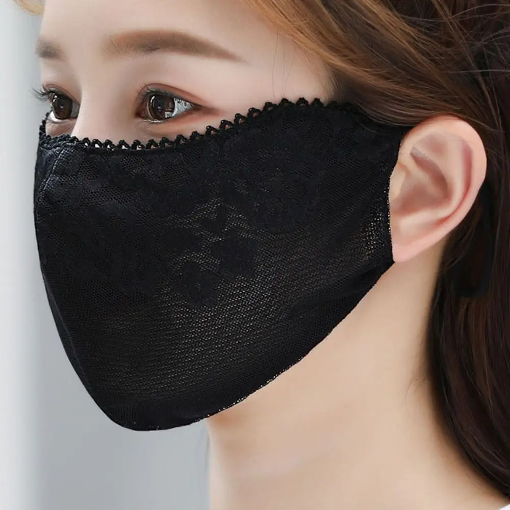 Solid Color Sunscreen Lace Mask Hanging Ear Flower Sunscreen Face Cover Adjustable Strap Breathable UV Protection Mask Cycling