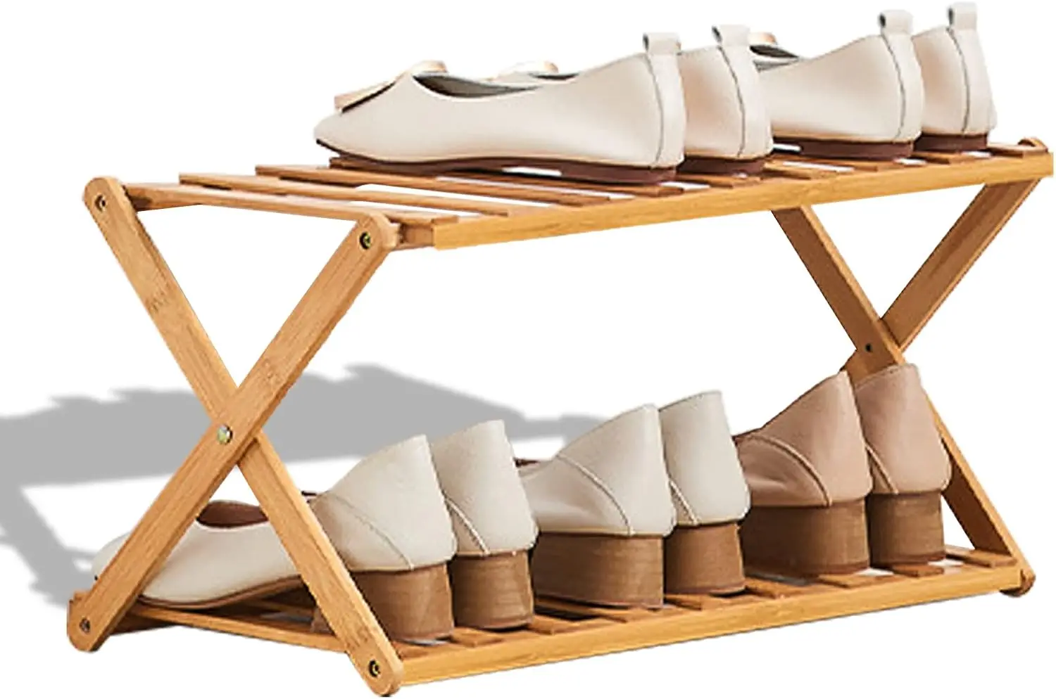

2 To 5 Tier Shoe Rack, Multi Tier Foldable Bamboo Shoe Organizer Ra Multifunctional Storage Free Standing Shoe Shelf. (2