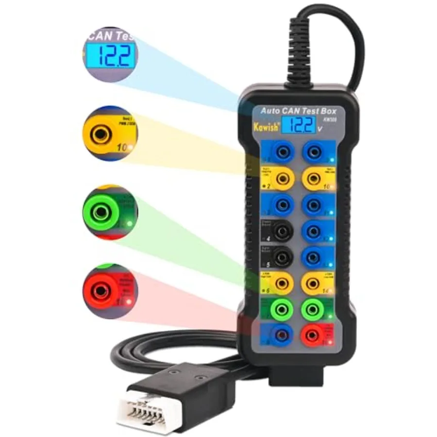 OBD2 Breakout Box Auto OBDII Protocol Detector 16-Pin CAN Bus Test Breakout Box with LCD Display for OBDII Protocol Communicati