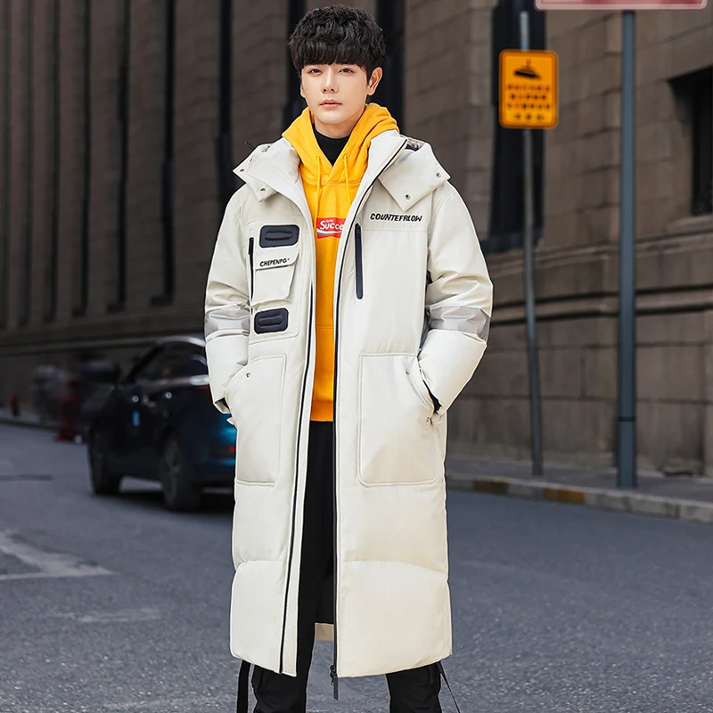 

Зимняя утепленная мужская парка средней длины с капюшоном, молодежная модная белая куртка с наполнителем из пуха, верхняя одежда для пар