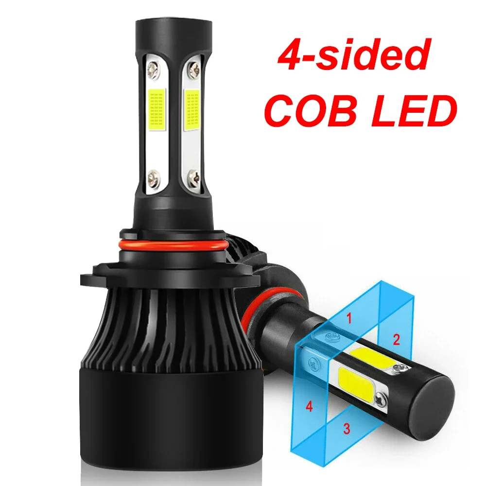 2x HB3 9005 HB4 9006 H4 H7 H11 H8 H9 H16 jp H13 9008 9004 9007 4 Sides COB LED Bulb Car Headlight Auto Headlamp Fog Light 12v