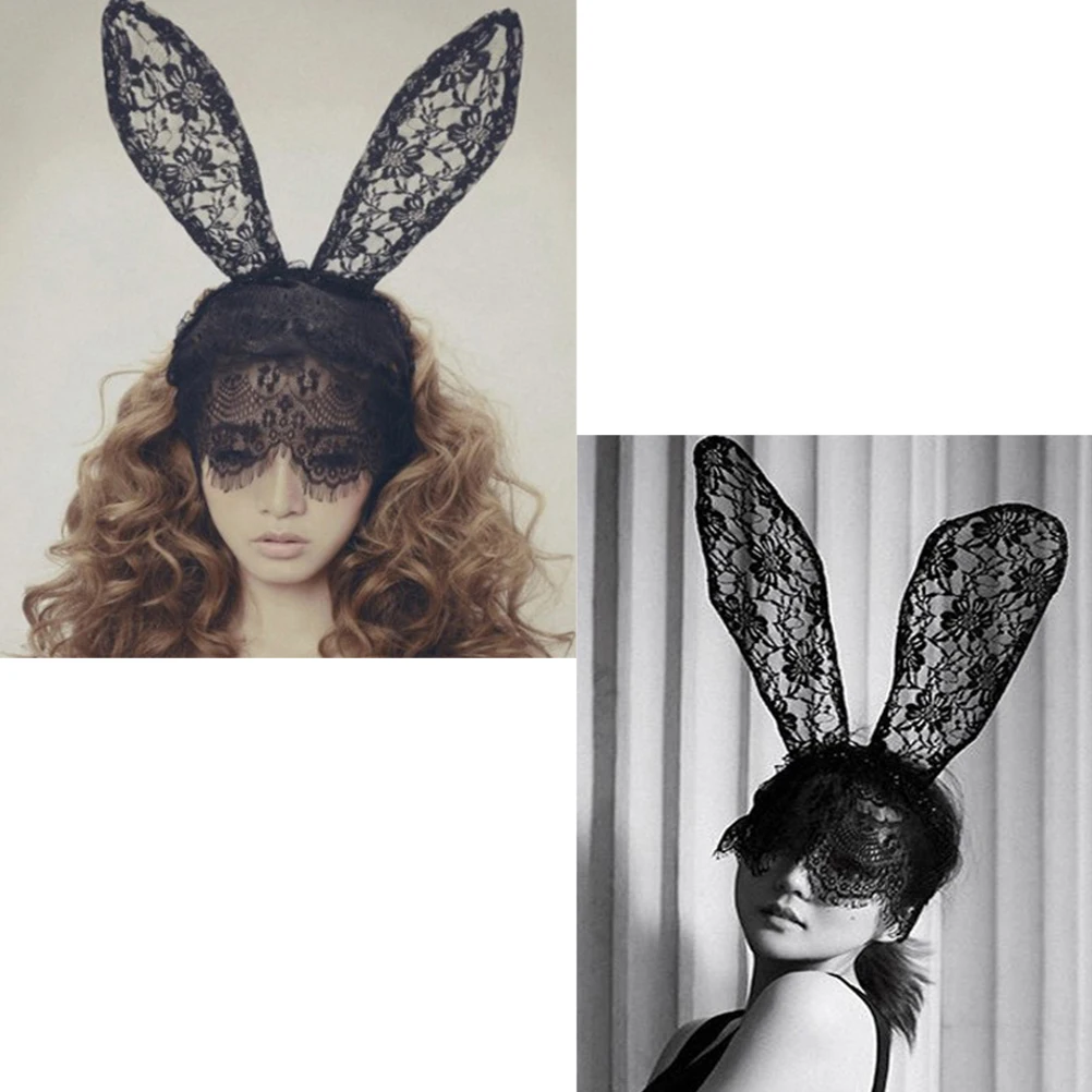 

2 шт., кружевная вуаль с заячьими ушками, повязка на голову, черная маска, подарок на Хэллоуин, маскарад, кружевная вуаль, повязка на голову, маска с заячьими ушками