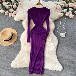 Knitting Long Dress Women Casual Solid O Neck Long Sleeve Empire Hip Cover 2024 Spring Autumn Elegant And Pretty Women's Dresse