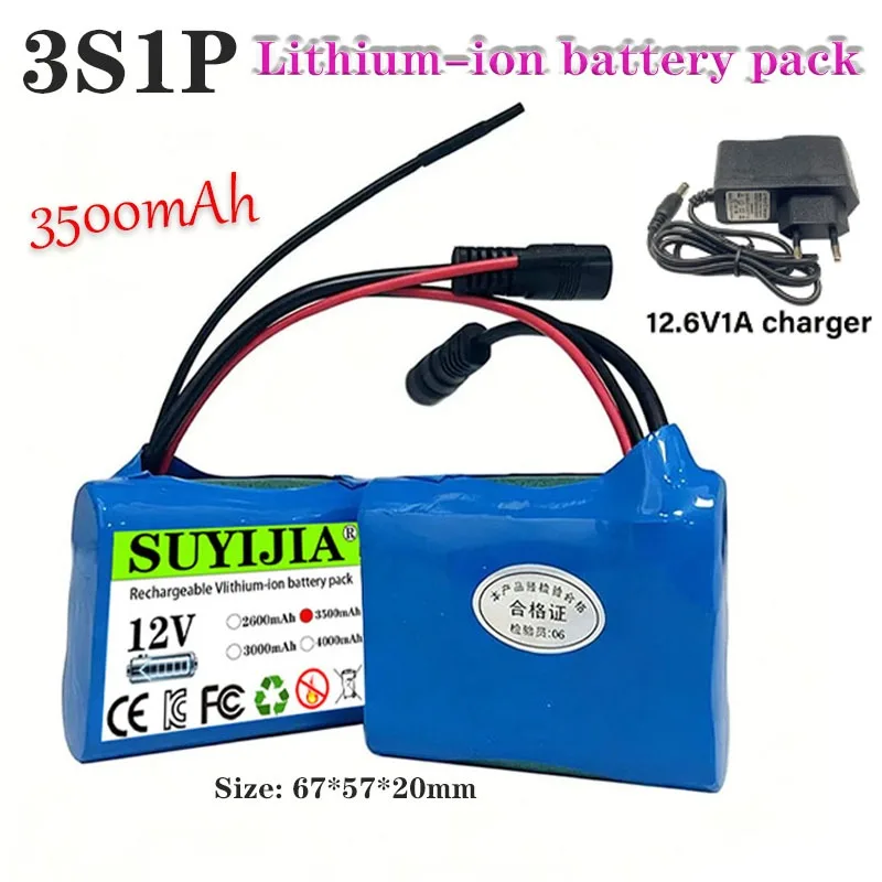 3S1P 12V 3500mAh Rechargeable Li-Ion Replacement Battery Pack with Charger - Ideal for RC Cars, Boats and More