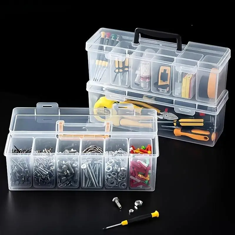 Professional 7-Piece Tool Organizer Set,Transparent Parts Storage With Dividers-Portable Case For Screws,Wrenches & DIY Hardware