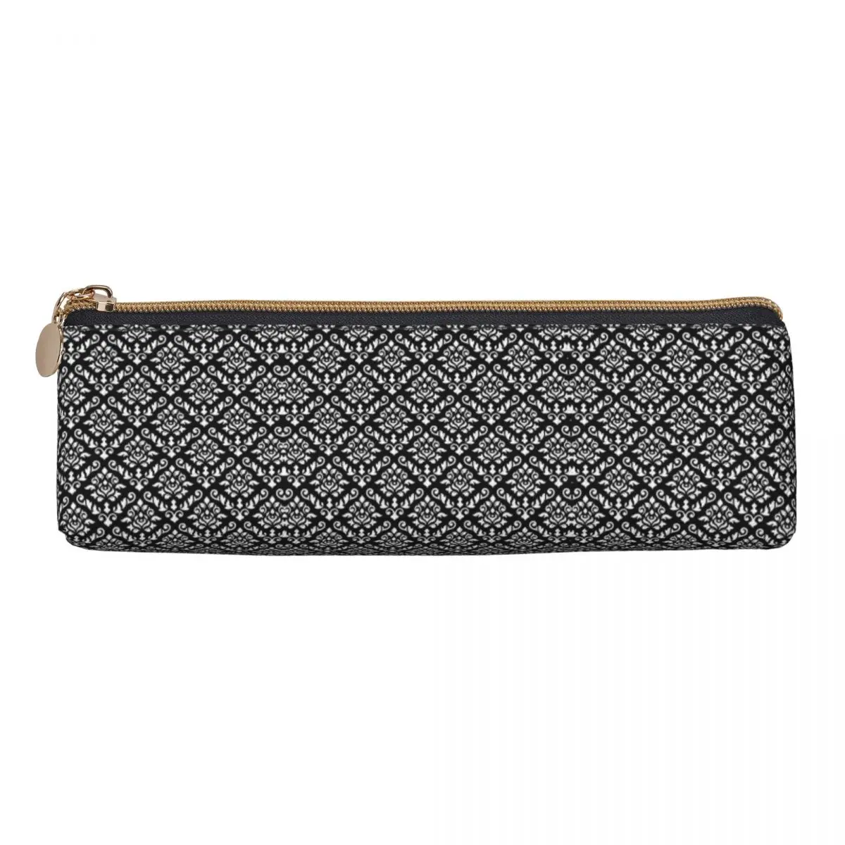 Damask Baroque Print Pencil Case Black And White Triangle Pencil Box Students College School Pencil Cases Stationery Organizer