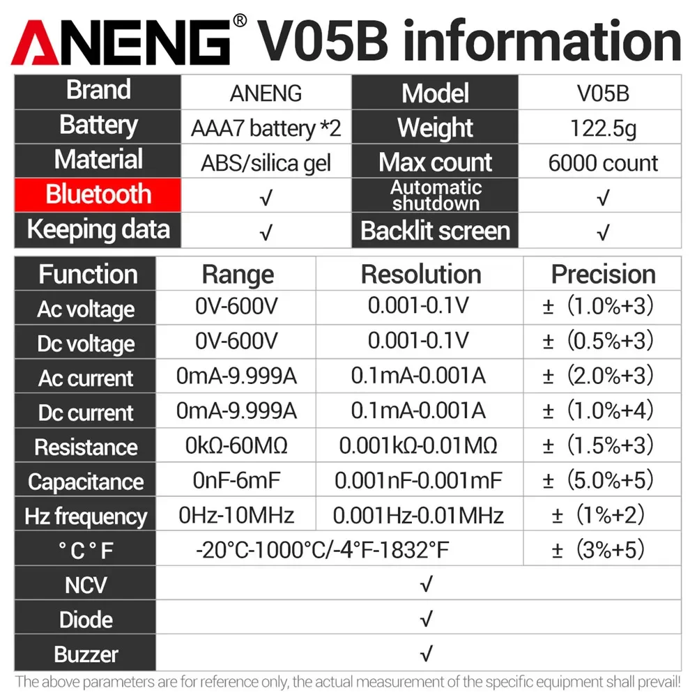 ANENG V05B Bluetooth multimeter 멀티테스터기 디지털 6000 카운트 전문 아날로그 멀티 미터 전기 테스터기 배터리 테스터 AC/DC tester lcr meter 전기테스터기 전류 전압 미니 테스터 테스터기 전기 True RMS