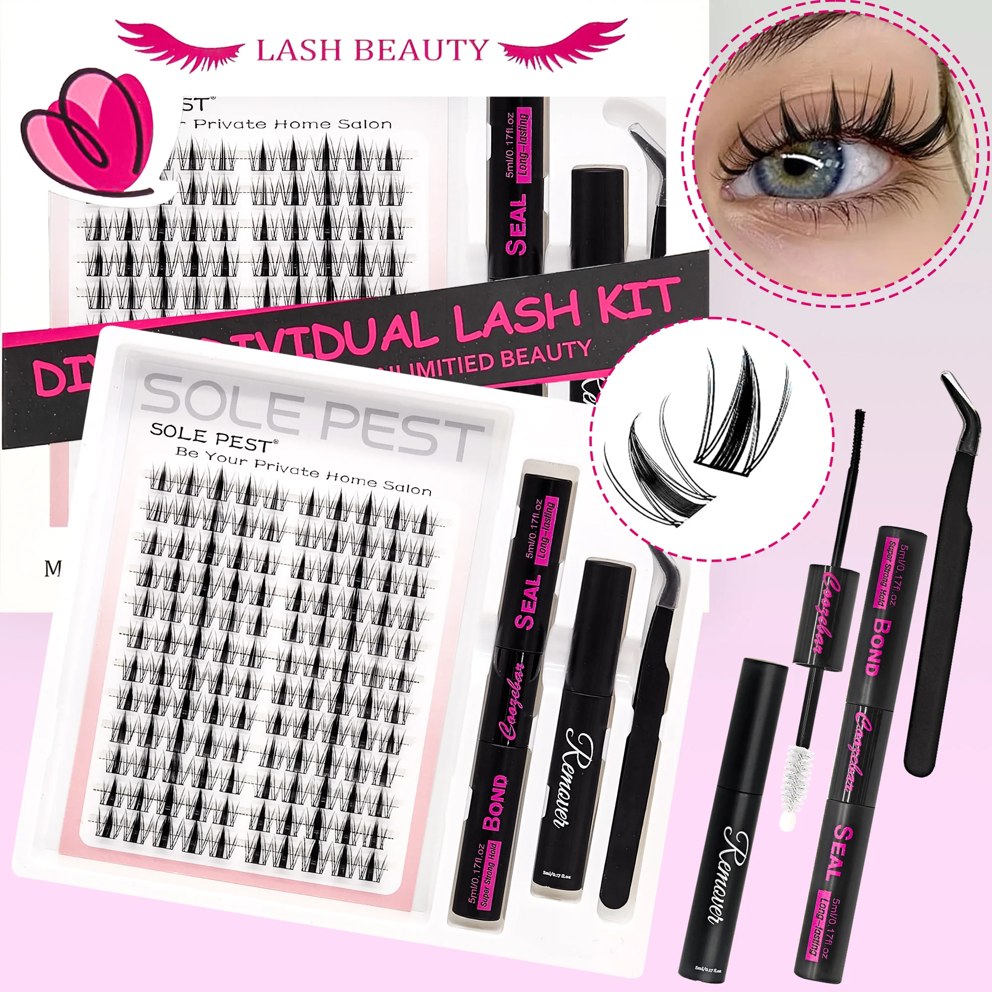 120-Cluster Manga-Style Lash Set (10mm) — Features an Invisible Band and a lightweight, Airy Feel for a Natural Look; C-Curl Ind