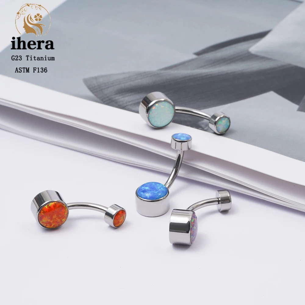 G23 Titanium Opal Belly Button Piercing Ring 14G ASTM F136 Navel Earrings Industrial Piercing Sexy Women Girls Body Jewelry