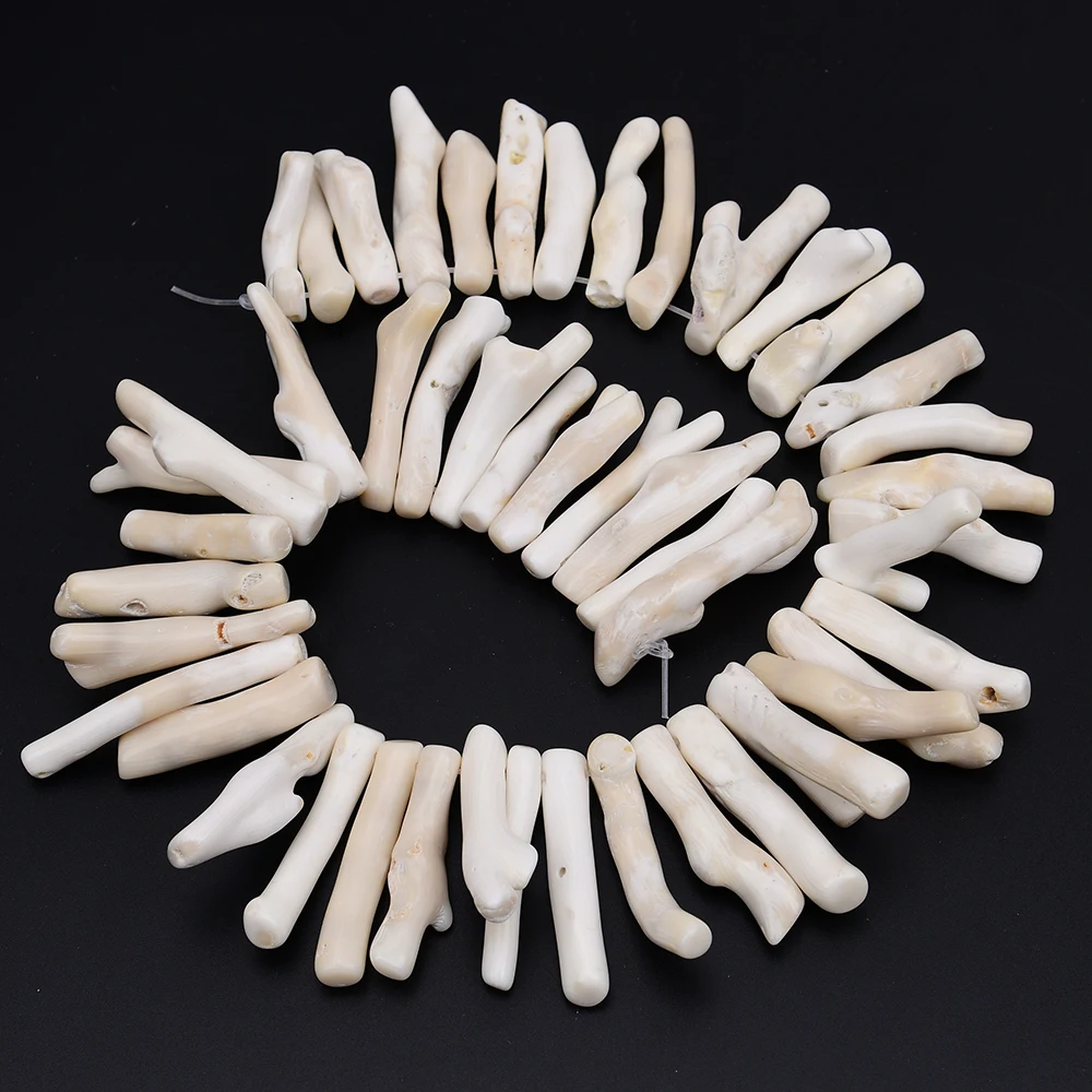 APDGG Big Size Natural White Coral Sea Bamboo Top-Drilled Branch Loose Pendant Beads 17'' Strand Jewelry DIY