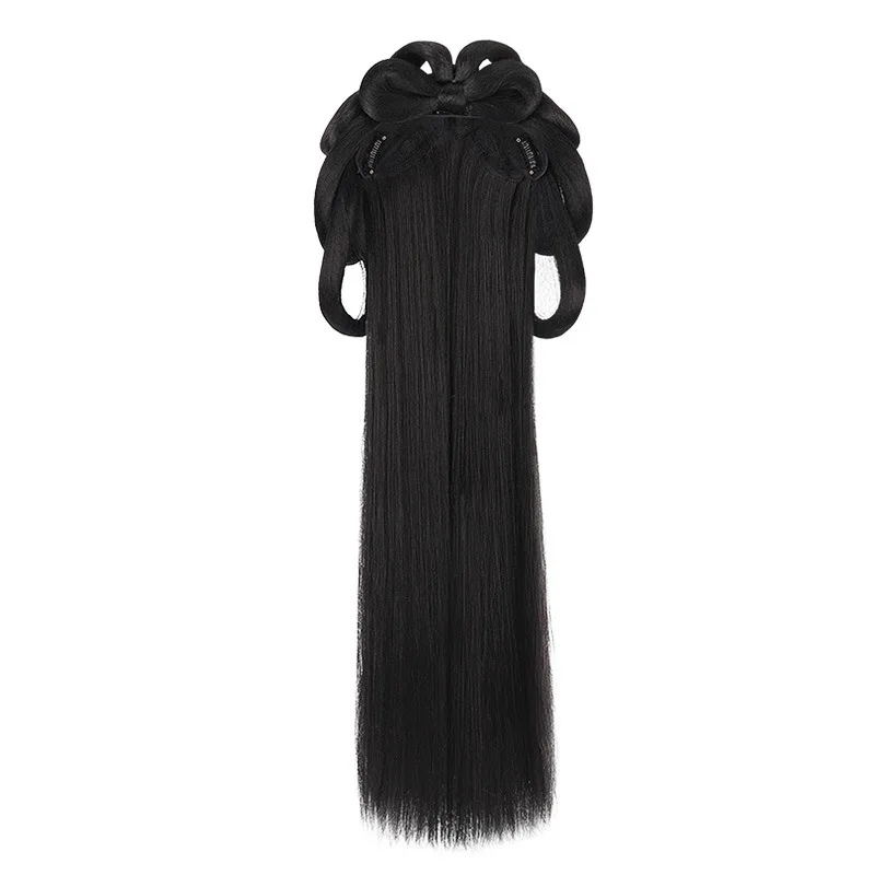 Synthetic Chinese Ancient Wig Women Hanfu Wigs Headdress Photography Dance Accessory Wigs Black For Women Integrated Hair bun