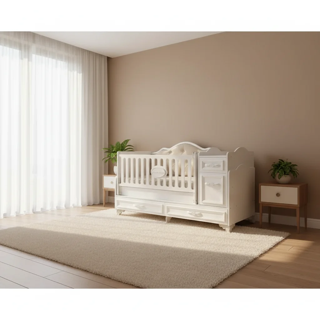 

Многофункциональная европейская детская кроватка-трансформер 4-в-1 из дерева с органайзером для хранения