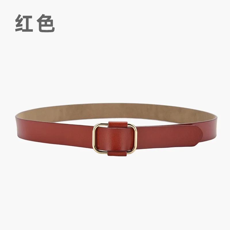 Square buckle belt for women genuine leather decoration jeans belt simple and versatile casual belt
