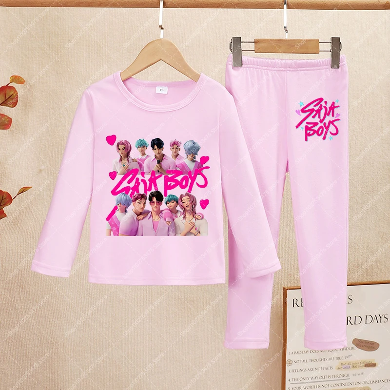 ชุดนอนเด็กฤดูหนาวลาย KPop Demon Hunters แขนยาว ชุดนอนลำลองเด็ก ลายการ์ตูนน่ารัก ชุดนอนเด็กผู้หญิง ลายอนิเมะ ชุดนอนใส่ในบ้าน ของขวัญ