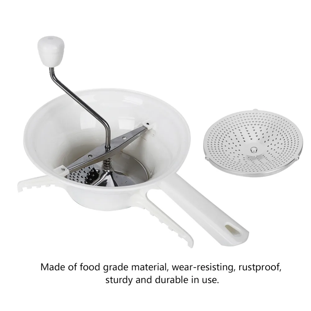 Stainless Steel Plastic Rotary Food Mill White Interchangeable Discs Manual Food Grinder Rotating Design Hand Crank