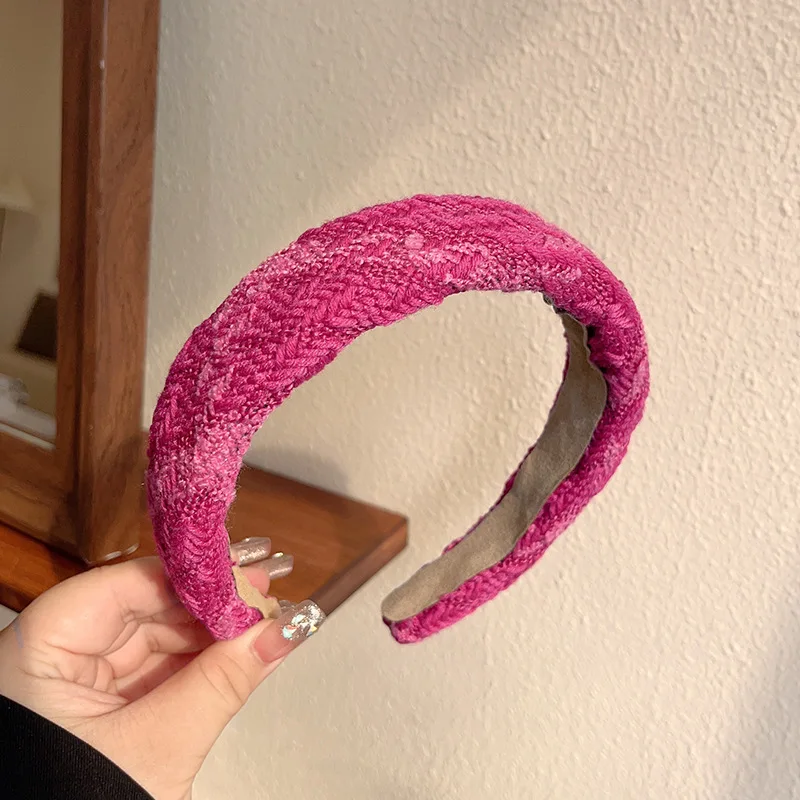 Vintage Fragrant Style High Grade Knitted Hair hoop High Head Top Wide Edge Headband Versatile Fashion Sponge Hair Band Women