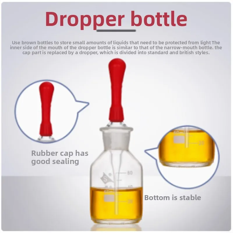 Shuniu White Brown Dropper Bottle 30/60/125ml with Rubber Pipette for Lab Experiments