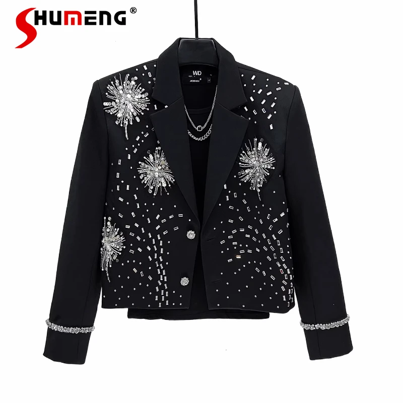 

Мужские осенние новые свободные удобные пиджаки с длинными рукавами, модные пиджаки, модные шикарные пальто с вышивкой стразами на заказ