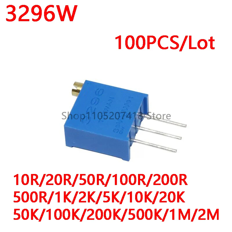 

100 шт. 3296 Вт 1 К 2 К 5 К 10 К 20 К 50 К 100 К 200 К 500 К 1 М Ом Многооборотный триммер-потенциометр Высокоточный переменный резистор