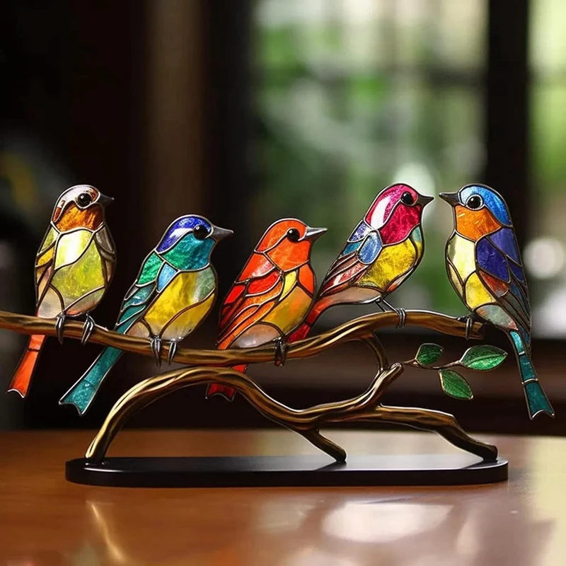 

Stained Birds on Branch Desktop Ornaments, Multicolor Bird Stained Metal Desk Ornament, Stain Iron Ornament