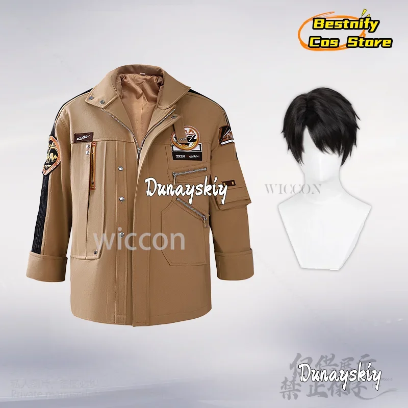 CosplayCaleb 코스프레 게임 사랑과 Deepspace Xia Yizhou 애니메이션 의상 카키 플라잉 자켓 초음속 잘 생긴 유니폼 가발 Custo