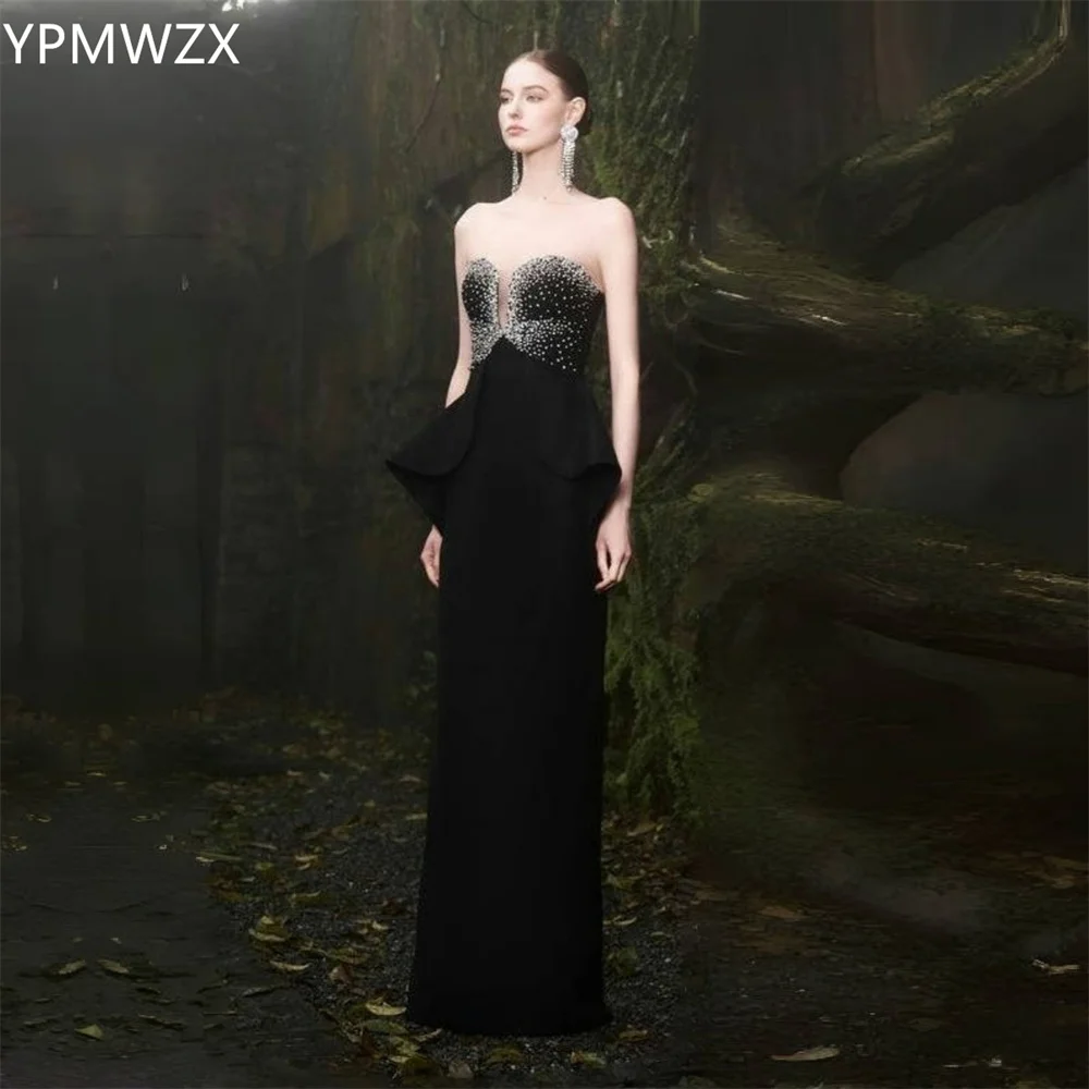 

Customized Evening Dress Formal Women Prom Gown YPMWZX Strapless Column Floor Length Skirts Sleeveless Bead Bespoke Occasion Dre